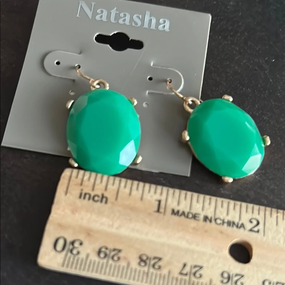 Natasha Couture Green and Gold Statement Earrings